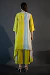 Shop_Clos_Yellow Dupion Silk Print Abstract Band Collar Long Kaftan With Pant _at_Aza_Fashions