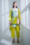 Buy_Clos_Yellow Dupion Silk Print Abstract Lapel Collar High Low Kurta With Pant _at_Aza_Fashions