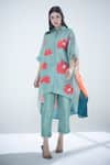 Buy_Clos_Blue Dupion Silk Printed Floral Collared Shirt Kaftan With Pant _at_Aza_Fashions