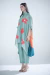 Clos_Blue Dupion Silk Printed Floral Collared Shirt Kaftan With Pant _at_Aza_Fashions