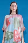 Clos_Red Dupion Silk Printed Abstract Floral Closed Round Kaftan With Pant _Online_at_Aza_Fashions