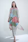 Buy_Clos_Red Dupion Silk Printed Abstract Floral Mandarin Kaftan And Pant Set _at_Aza_Fashions