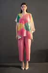 Buy_Clos_Pink Dupion Silk Printed Abstract Floral Round Kaftan And Pant Set _at_Aza_Fashions