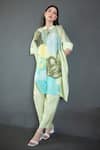 Buy_Clos_Green Dupion Silk Printed Abstract Floral Mandarin Asymmetric Kurta And Pant Set _at_Aza_Fashions