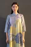 Buy_Clos_Yellow Dupion Silk Printed Abstract Floral Mandarin High Low Kaftan With Pant _Online_at_Aza_Fashions