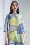 Clos_Yellow Dupion Silk Printed Abstract Floral Closed Round Kaftan With Pant _Online_at_Aza_Fashions