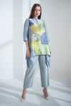 Buy_Clos_Yellow Dupion Silk Printed Abstract Floral Closed Round Kaftan With Pant _at_Aza_Fashions