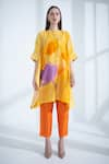 Buy_Clos_Yellow Dupion Silk Printed Abstract Floral Closed Round Batwing Kurta With Pant _at_Aza_Fashions