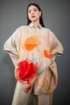 Clos_Beige Dupion Silk Printed Abstract Floral Collared Kaftan With Pant _Online_at_Aza_Fashions