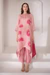 Buy_Clos_Pink Handloom Printed Floral Mandarin Kaftan And Pant Set _at_Aza_Fashions