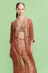 Dolly J_Orange Chiffon Print Acanthus Bloom Mellow Poetry Embellished Cape Sharara Set _Online_at_Aza_Fashions