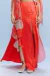 Buy_Dolly J_Orange Satin Embroidery Ocean Flora Open Neck Addelyn Cape Skirt Set _Online_at_Aza_Fashions