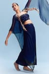 Dolly J_Blue Chiffon Embroidery Bead Open Neck Inessa Midnight Fleur Cape Sharara Set _Online_at_Aza_Fashions