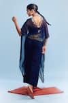 Shop_Dolly J_Blue Chiffon Embroidery Bead Open Neck Inessa Midnight Fleur Cape Sharara Set _at_Aza_Fashions