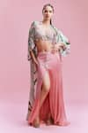 Buy_Dolly J_Pink Satin Print Waterwave Sweetheart Neck Anika Embellished Cape Skirt Set _at_Aza_Fashions