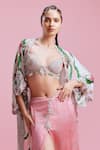 Buy_Dolly J_Pink Satin Print Waterwave Sweetheart Neck Anika Embellished Cape Skirt Set _Online_at_Aza_Fashions