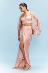 Buy_Dolly J_Pink Cape Organza Embroidered Thread Cape Open Neck Eliza Skirt Set _at_Aza_Fashions