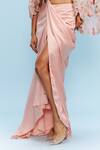 Dolly J_Pink Cape Organza Embroidered Thread Cape Open Neck Eliza Skirt Set _Online_at_Aza_Fashions