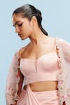 Shop_Dolly J_Pink Cape Organza Embroidered Thread Cape Open Neck Eliza Skirt Set _at_Aza_Fashions