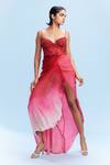 Buy_Dolly J_Pink Chiffon Embroidered Floral Sweetheart Miksha Draped Gown With Belt _at_Aza_Fashions