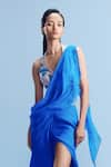 Dolly J_Blue Chiffon Embroidered Beads Halter Elisiya Pre-draped Saree With Blouse _Online_at_Aza_Fashions