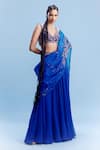 Buy_Dolly J_Blue Chiffon Embroidered Thread V Neck Kai Blouse Lehenga Set _at_Aza_Fashions