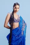 Dolly J_Blue Chiffon Embroidered Thread V Neck Kai Blouse Lehenga Set _Online_at_Aza_Fashions