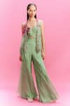 Buy_Dolly J_Green Chiffon Embroidered Thread Shrug Open Neck Elara With Jumpsuit _at_Aza_Fashions