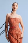 Buy_Dolly J_Orange Chiffon Printed Floral Sweetheart Dhara Draped Dress With Belt _Online_at_Aza_Fashions