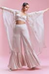 Buy_Dolly J_Ivory Cape Organza Embroidered Thread Cape Open Neck Naz Pant Set _at_Aza_Fashions