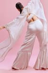 Shop_Dolly J_Ivory Cape Organza Embroidered Thread Cape Open Neck Naz Pant Set _at_Aza_Fashions