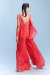 Shop_Dolly J_Coral Chiffon Embroidered Thread Shrug Open Neck Nera With Jumpsuit _at_Aza_Fashions