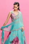 Buy_Dolly J_Blue Chiffon Printed Floral V Neck Zaira Lehenga Set _Online_at_Aza_Fashions