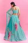 Shop_Dolly J_Blue Chiffon Printed Floral V Neck Zaira Lehenga Set _at_Aza_Fashions