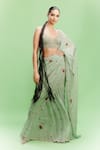 Buy_Dolly J_Green Chiffon Printed Floral Sweetheart Lulu Saree With Blouse _at_Aza_Fashions