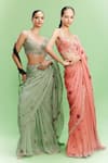 Shop_Dolly J_Green Chiffon Printed Floral Sweetheart Lulu Saree With Blouse _Online_at_Aza_Fashions