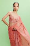 Dolly J_Peach Chiffon Printed Floral Sweetheart Liana Saree With Blouse _Online_at_Aza_Fashions