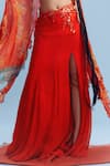 Dolly J_Orange Chiffon Embellished Bead Cape Open Basma Cut-out Slit Skirt Set _Online_at_Aza_Fashions