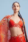 Buy_Dolly J_Orange Chiffon Embellished Bead Cape Open Basma Cut-out Slit Skirt Set _Online_at_Aza_Fashions