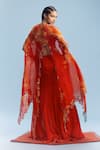 Shop_Dolly J_Orange Chiffon Embellished Bead Cape Open Basma Cut-out Slit Skirt Set _at_Aza_Fashions