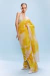 Buy_Dolly J_Yellow Chiffon Embellished Pearl Asher Watercolour Print Saree With Blouse _at_Aza_Fashions