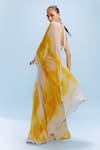 Shop_Dolly J_Yellow Chiffon Embellished Pearl Asher Watercolour Print Saree With Blouse _at_Aza_Fashions