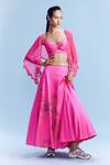 Buy_Dolly J_Pink Satin Embellished Bead Cape Open Amira Cutwork Skirt Set _at_Aza_Fashions