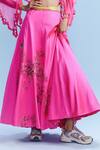 Buy_Dolly J_Pink Satin Embellished Bead Cape Open Amira Cutwork Skirt Set _Online_at_Aza_Fashions