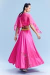 Shop_Dolly J_Pink Satin Embellished Bead Cape Open Amira Cutwork Skirt Set _at_Aza_Fashions