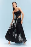 Buy_Dolly J_Black Satin Embellished Beads Halter Neck Brushstroke Print Corset And Skirt Set _at_Aza_Fashions