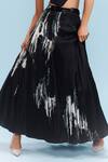 Dolly J_Black Satin Embellished Beads Halter Neck Brushstroke Print Corset And Skirt Set _Online_at_Aza_Fashions