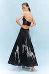 Shop_Dolly J_Black Satin Embellished Beads Halter Raisa Brushstroke Print Skirt With Corset _at_Aza_Fashions