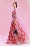 Buy_Dolly J_Pink Chiffon Embellished Beads Scoop Sanvi Floral Print Lehenga Set 