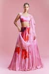 Buy_Dolly J_Pink Satin Embellished Beads Scoop Sahana Watercolour Floral Print Lehenga Set _at_Aza_Fashions